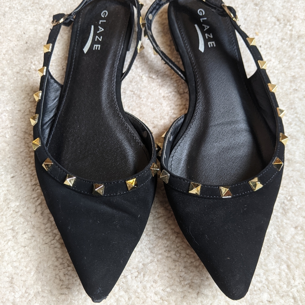 Black Slingback Studded Flats